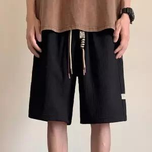와플 텍스처 밴딩 반바지 루즈핏 스트링 데일리 팬츠