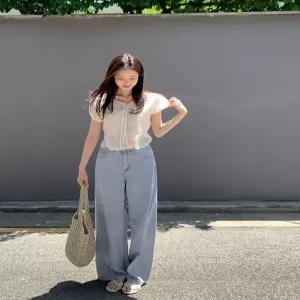 [기장선택/여리핏] 로벨 썸머 와이드 데님 / 여름 찰랑 텐셀 절개 롱 와이드 청바지 출근룩