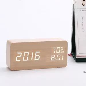 원목 디지털 알람 탁상시계 온습도 LED 시계 디지털시계 무소음시계 LED탁상시계 온습도계