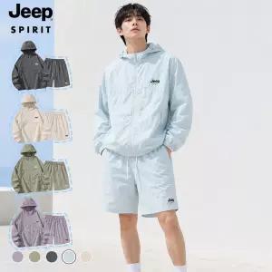 JEEP SPIRIT 남성 여름 후드 바람막이 반바지 상하세트 경량 트레이닝복