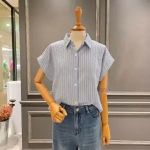 아니베에프 A66WTB760 숏 소매 스트라이프 셔츠