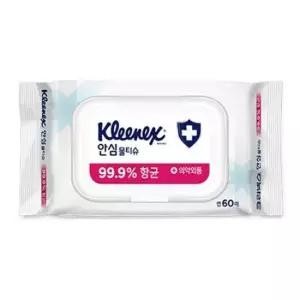 물휴지 크리넥스 안심 물티슈 캡형 휴대용 60매 4P