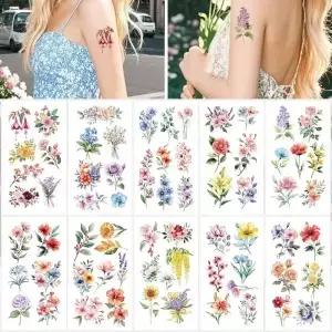 10pcs 꽃 나비 뱀 깃털 방수 문신 스티커 여성의 팔 얼굴 바디 아트 임시 가짜