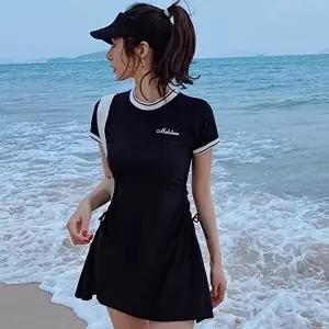 [셀러허브 스포츠레저]스포티 카라 배색 반팔 스커트 투피스 수영복 (51554025)