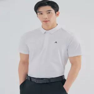 [올포유] [모델착장] 남성 펀칭 소재 패치 카라 반팔 티셔츠 AMTYM4191-100