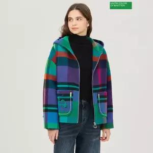 베네통 칸 체크 후드 숏 코트 BACTA4561