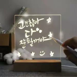 LED 메모 투명보드 스탠드 소형 15x15cm 메세지보드 메모 판 스탠드 조명 무드등 보드
