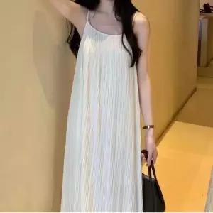 플리츠 여성끈나시 롱원피스 흰색원피스 루즈핏원피스 슬림원피스 민소매원피스 린넨원피스 뷔스티에원피스