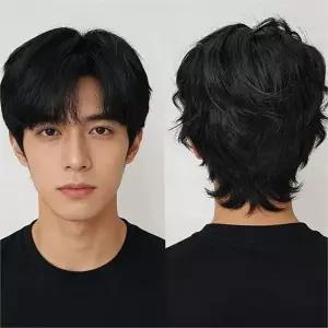 남성 전체 웨이브 헤어 앞머리 남성 가르마 통가발 인모 자연