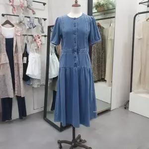 [써스데이아일랜드]볼륨소매 반 오픈 데님 원피스 T254AOP353W_CA