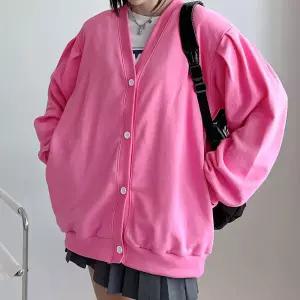 여자 브이넥 코튼 개강룩 핀턱 오버핏 가디건_X