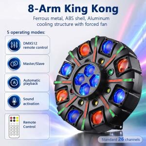 8암 킹콩 무대 조명 150W CREE RGBW LED 레드 그린 레이저 스트로브 26CH DMX 사운드 활성화 리모컨 호환 D