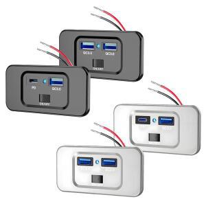 12V RV USB 콘센트 30W PD 타입-C & QC3.0 18W 포트 차량용 충전기 소켓 벽걸이 패널 어댑터 (자동차, 보트