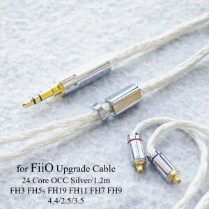 FIIO호환 FH3/FH5s/FH19용 교체 케이블 - 24-스트랜드 은도금 OCC MMCX 4.4mm 밸런스드/3.5mm 인라인 마이