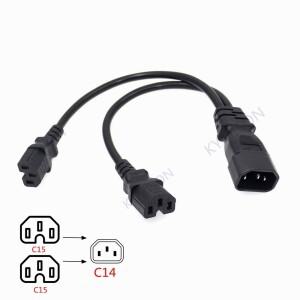 IEC 320 C14에서 2 x C15로 분할되는 Y형 어댑터 코드 10A 250V UPS 서버 단일 듀얼 단축 전원 케이블