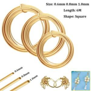 0.6mm 0.8mm 1.0mm 6M 정사각형 구리 와이어 보석 구슬 공예 작업을 위한  노란색 황동