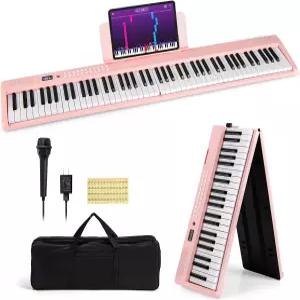 코스트존 88건반 폴딩 피아노 키보드 풀사이즈 세미 웨이트 전자 MIDI 지원 마이크 악보대 및 캐리어 포함