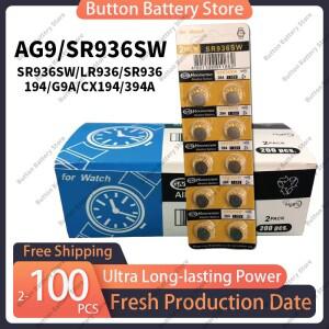 2-100PCS AG9 LR936 1.55V 알카라인 버튼 배터리 - 시계 장난감 리모컨 자동차 키 Fob용 SR936SW/394/CX194