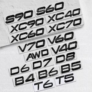 자동차 3D 메탈 XC40 V40 V60 V70 S60 S90 D5 D6 B5 B7 B8 글로시 매트 블랙 로고 엠블럼 트렁크 배지 스티