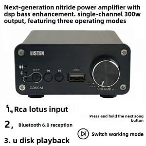Leisheng GaN DSP 블루투스 6.0 앰프 순수 디지털 모노 300W 자동차 바이크 오토바이 가정용 서브우퍼