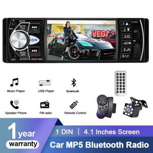 HIPPCRON 1Din 차량용 라디오 스테레오 4.1인치 MP3 블루투스 FM USB 플레이어 후방 카메라 및 스티어링 휠