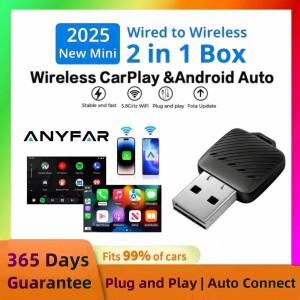 ANYFAR 2 in 1 유선-무선 카플레이 안드로이드 오토 어댑터 (호환 차량 스테레오용 USB 동글 미니 소형 박