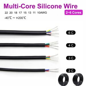 1/3/5m 검정색 내열성 실리콘 와이어 시스 케이블 22~10 AWG 2 코어 3C 4C 6C 절연 오디오 전력선 배선