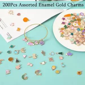 샌닉스 200PCS 에나멜 금도금 매력 도매 대량 팔찌 펜던트 제작용 목걸이 주얼리 Silver