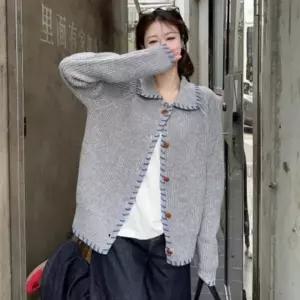 스티치 포인트 은은 카라 니트 가디건 2컬러 여성 데일리 가디건 간절기 아우터 단정한 오피스룩 니트 상의
