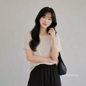 CPP 5002 여자 시스루 라운드 골지 얇은 반팔 니트