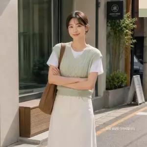 CPP 5001 여자 스카시 꽈배기 V넥 니트 조끼 베스트