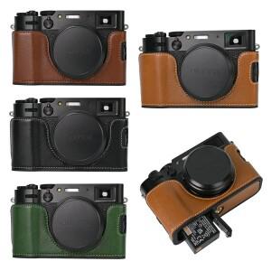 Fujifilm X100V Fuji 배터리 오프닝 베이스 커버용 PU 가죽 카메라 하프 바디 케이스