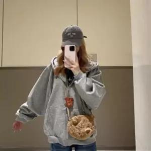 그레이 회색 기본 오버핏 학생 후드집업