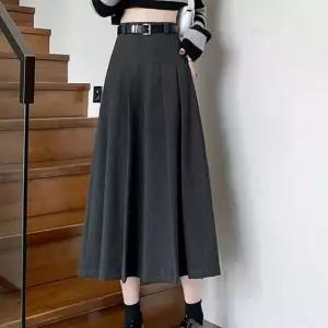 플 주름 치마 롱스커트 벨트 정장 캐주얼 스커트