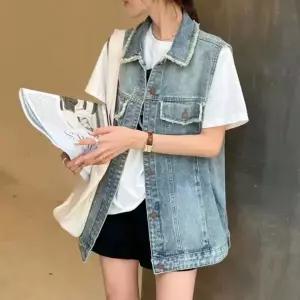 ( )F230810 빈티지 올풀림 루즈핏 청 데님 조끼 vest