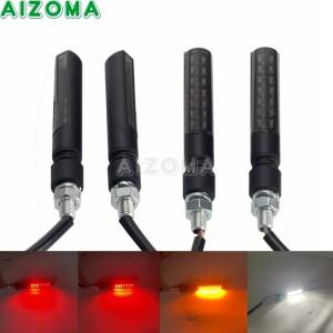 3및 4 와이어 8mm 볼트 바이크 오토바이 LED 미니 소형 회전 신호등 흐르는 물 앰버 램프 범용 표시등 깜박