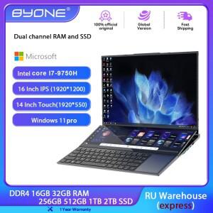 BYONE 듀얼 스크린 게임용 노트북 컴퓨터 64GB/32GB/16GB DDR4 RAM 1TB/2TB/4TB SSD Intel 10세대 Windows