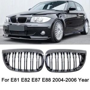BMW 호환 호환 E81 E87 E82 E88 128I 130I 용 자동차 프론트 범퍼 키드니 그릴 레이싱 글로스 블랙 듀얼 슬