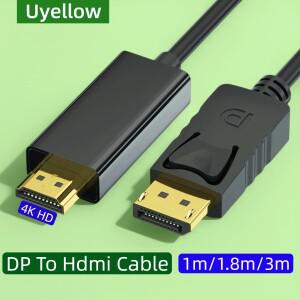 Uyellow DP DisplayPort-HDMI 호환 어댑터 Connecto Converter 1.8m 케이블 2K 4K 1080P 데스크탑 노트북 P