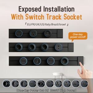 블랙 표면 장착형 이동식 트랙 소켓  8000W 고출력 원클릭 전원 차단 홈 파워 레일 EU FR UK KR 플러그 호