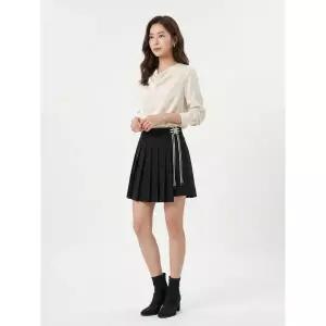 WIDEANGLE WG 버클 플리츠 랩 스커트 L_Black