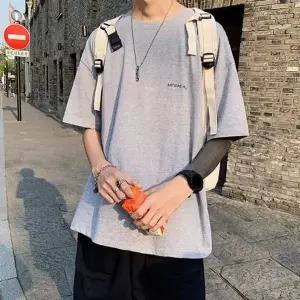 [에이치플러스몰]남성 오버핏 반팔티 라운드티 무지티셔츠 스포츠 캐주얼 상의