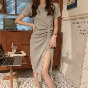 [하프클럽/셀러허브_여성트랜드패션]으 셔링 앞트임 반팔 원피스 소프트 라