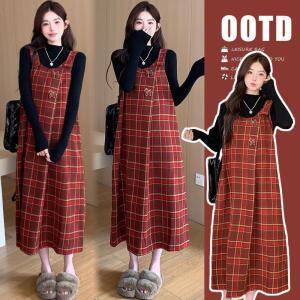 원픽 여성 가을 반목 톱+모직 멜빵 스커트 세트