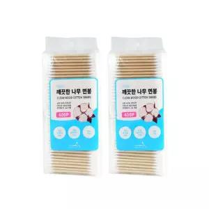 더웰 깨끗한나무면봉 400P포리백 2개 나무면봉 멸균 유아 고급면봉