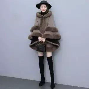 여성용 울 코트 후드 오버사이즈 배트 슬리브 라펠 칼라 가을 겨울 망토