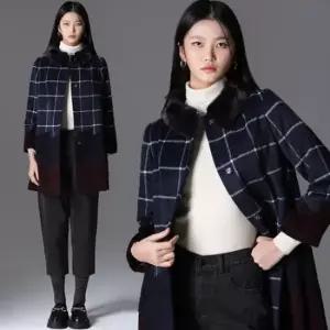 [르오트(LeOT)] 천연 밍크퍼 알파카 체크 배색 울코트15937500588586