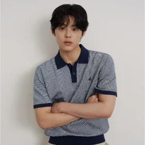 백화점 빈폴 멘 투톤 텍스쳐 칼라넥 니트 - 네이비 BC6351C32R