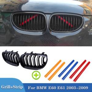 Pulleco 자동차 앞 범퍼 그릴 신장 레이싱 트림 스트립 BMW 호환 E60 E61 5 시리즈 2003-2009 Gloss Black