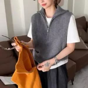 여성 간절기 겨울 레이어드 하프 반 집업 니트 조끼